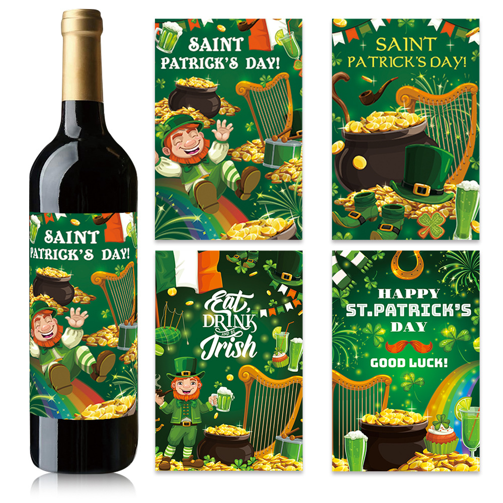 Nuevos productos transfronterizos del día de fiesta irlandés decoración de fiesta del día de San Patricio botella de bebida pegatinas adhesivas