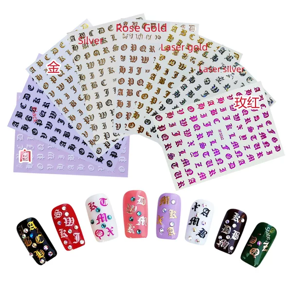 XF3262 Retro English Nail Stickers Nail Stickers with Adhesive Nail Art Supplies Nail Art Accessories