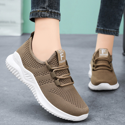 Women's Large Size Shoes TEMU Women's Casual Shoes Breathable Flyknit Single Shoes Versatile Solid Color Sports Shoes for Women