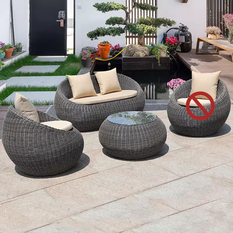 Balcón al aire libre sofá tela de caña mesa de té combinación de caña ocio al aire libre patio silla de caña jardín al aire libre muebles tejidos