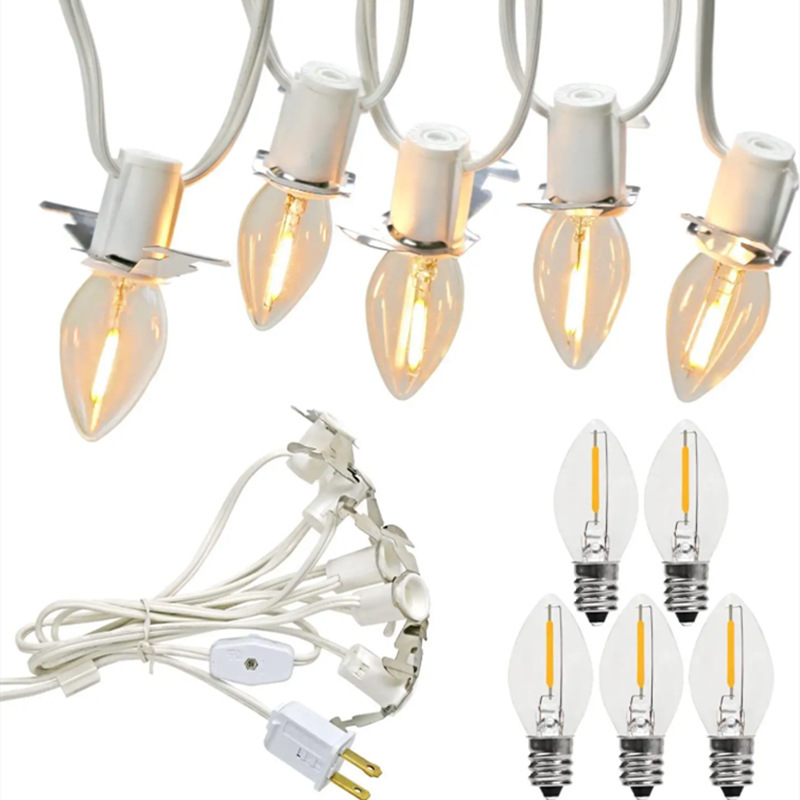 美标二插带保险丝灯串线306旋转开关E12灯头灯串线美式电源线插座