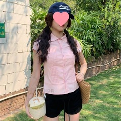 法式甜美小飞袖粉色短袖衬衫女夏2025新款设计感收腰显瘦短款上衣