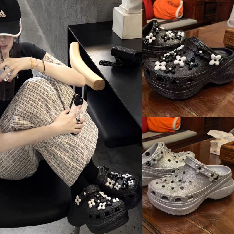 ノーラベルバージョン！ SMFK Little Whale Croc Shoes ホワイト 鹿ヒョナと同じスタイルの厚底サンダル ビーチシューズ アウタースリッパ|undefined