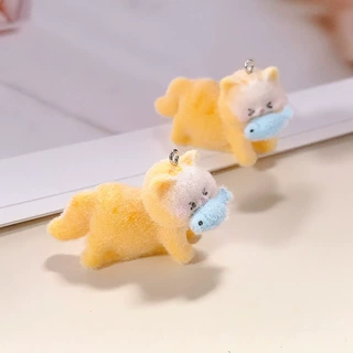 植绒可爱小猫饰品吊坠DIY跨境毛绒动物耳环项链钥匙扣挂饰配件
