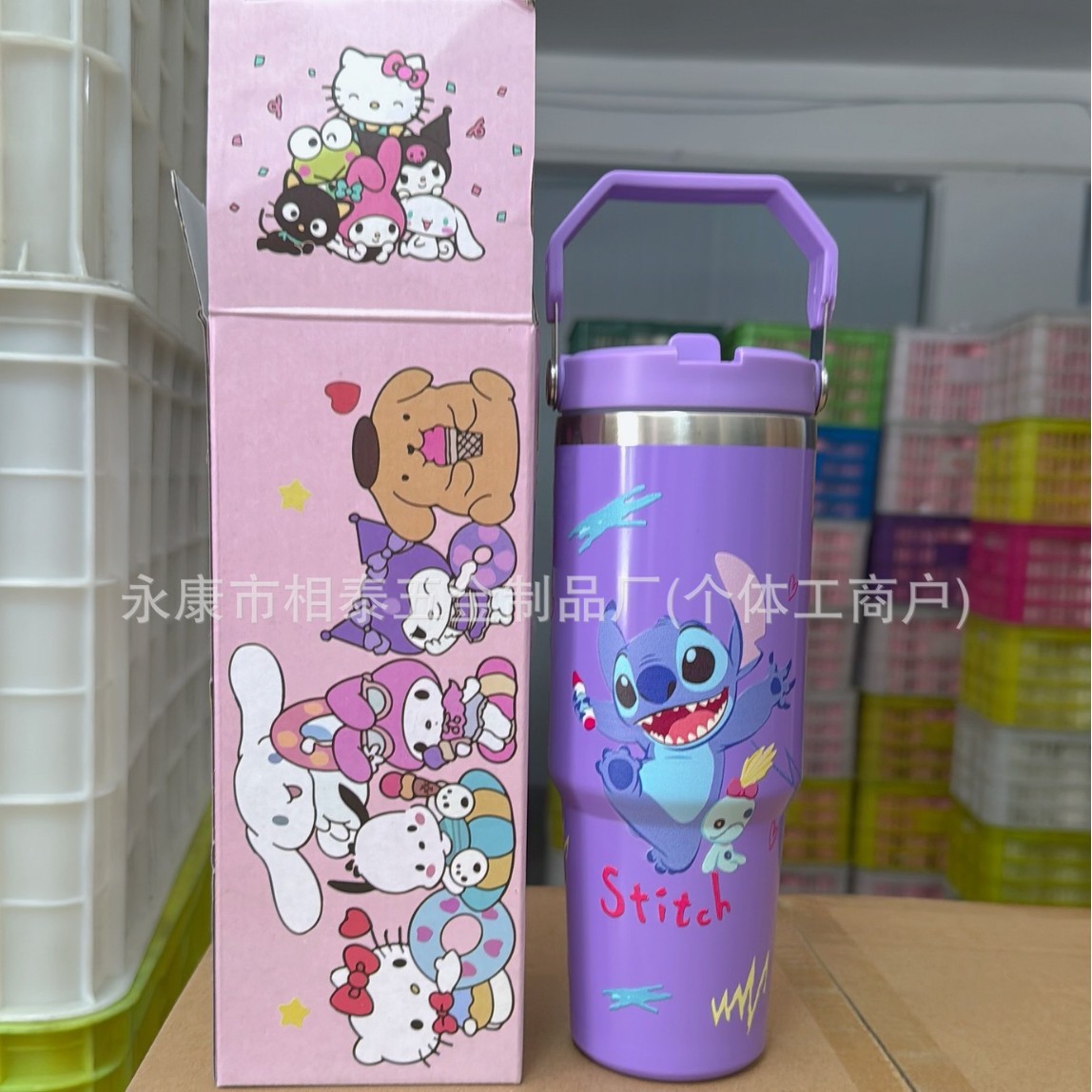 Taza termo de una sola bebida de acero inoxidable 304 con patrón Stitch con un lote de taza de automóvil de 30oz con un transportador portátil