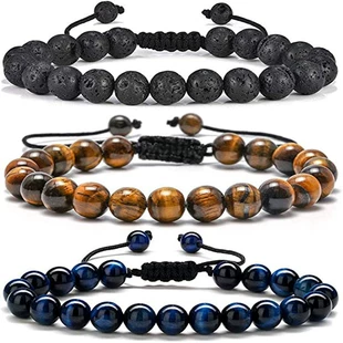Bracelet GOLBALJEW woven aromatherapy tiger eye, 8 mm beads, adjustable 18.5 cm