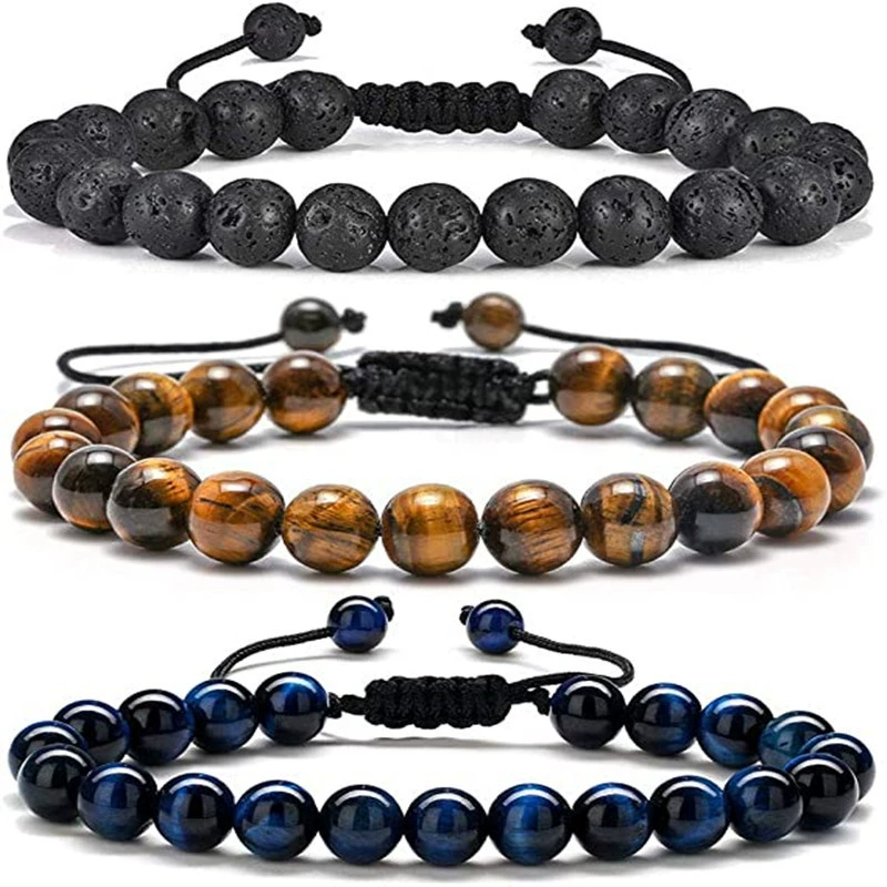 Bracelet GOLBALJEW woven aromatherapy tiger eye, 8 mm beads, adjustable 18.5 cm