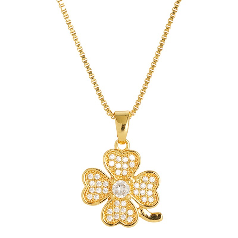 Arena Jinhao con incrustaciones de trébol colgante sin cadena chapado en oro joyas chicas Xiaoqing aire fresco colgante diamante incrustado Flor al por mayor