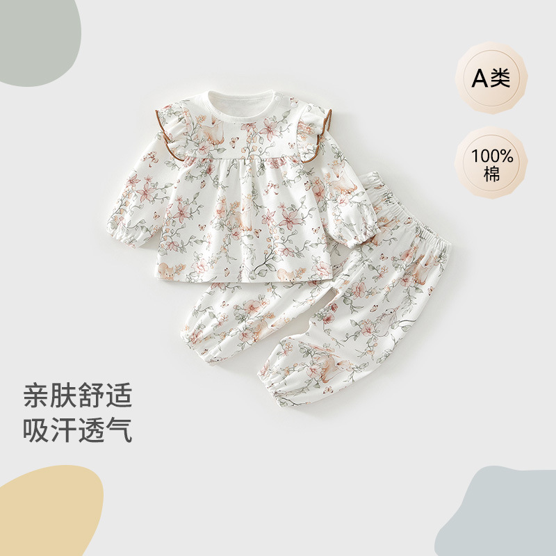 宝宝衣服春秋款女宝宝分体套装婴幼儿纯棉家居服女童外出公主秋装