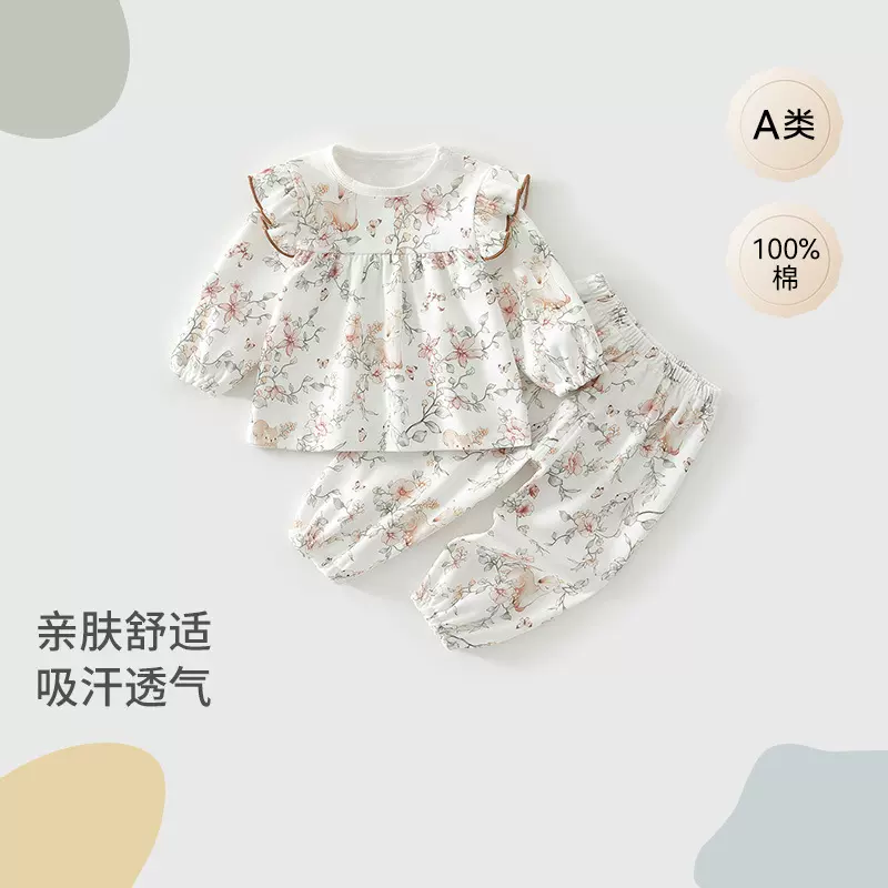 宝宝衣服春秋款女宝宝分体套装婴幼儿纯棉家居服女童外出公主秋装