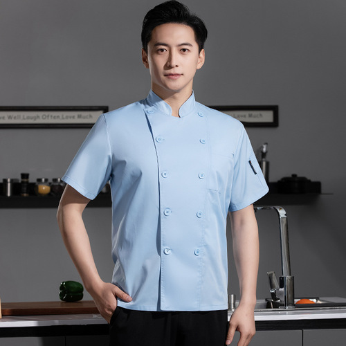 Chef uniform for restaurants, hotels, and cafes - summer short sleeve, suitable for steak houses, diners, bakeries, and pastry chefs - men's wear.