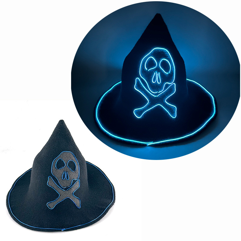 Comercio exterior nuevo LED calavera de Halloween sombrero luminoso hechizo sombrero de punto fantasma sombrero de fiesta europea y americana