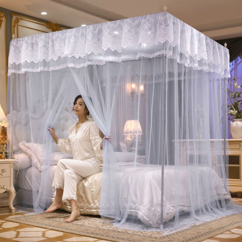 Three-Door Floor-Standing Palace-Style Mosquito Net with Encrypted Anti-Mosquito Gauze, Thickened 32mm Bracket, Princess-Style Dustproof Top-Patterned Net