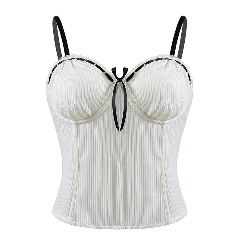 Кросс-бордерный тонкий уличный модный бюстгальтер-жилет с подвязками, сексуальный, без спинки, в стиле "чистая страсть", для горячих девушек, с контрастным цветом и бантом на бретелях