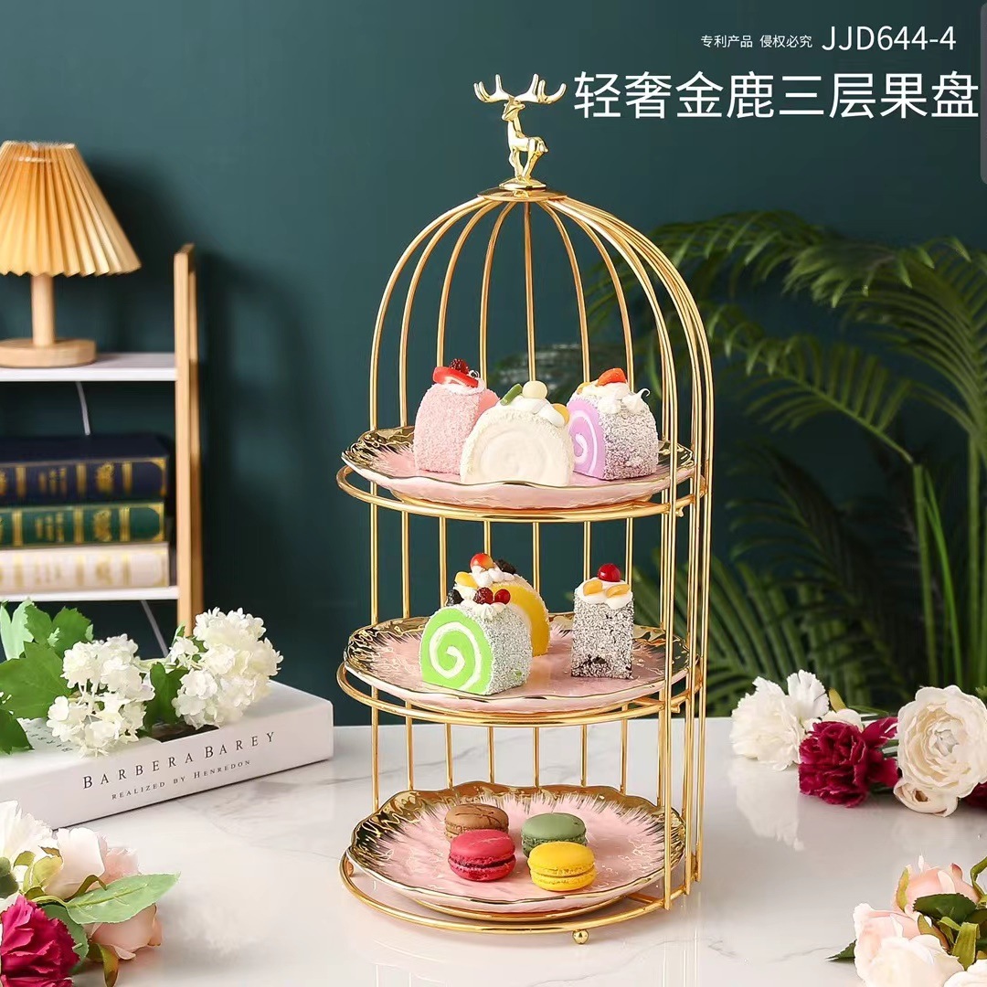 Estilo europeo de cerámica multi-capa plato de fruta creativa sala de estar casa tarde té caramelo postre estante postre pastel bandeja