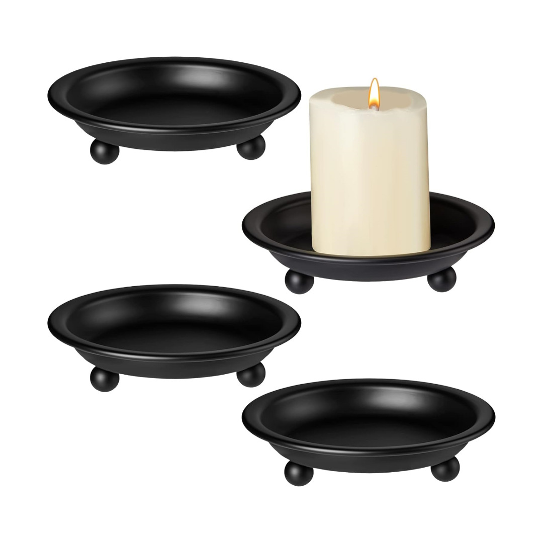 2024 nuevo estilo americano negro redondo bandeja de vela de bananas decoración del hogar candelabro pequeño bandeja de vela de hierro forjado
