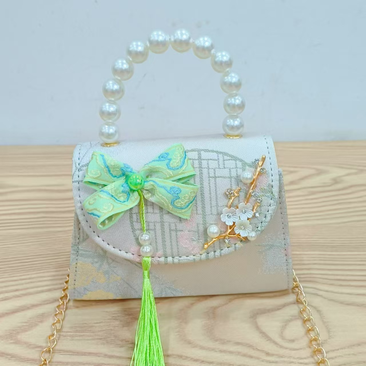 Bolso de arco de borda para niños bolso de moda de perlas bolso de cambio accesorios de ropa china princesa bolso de mano diagonal