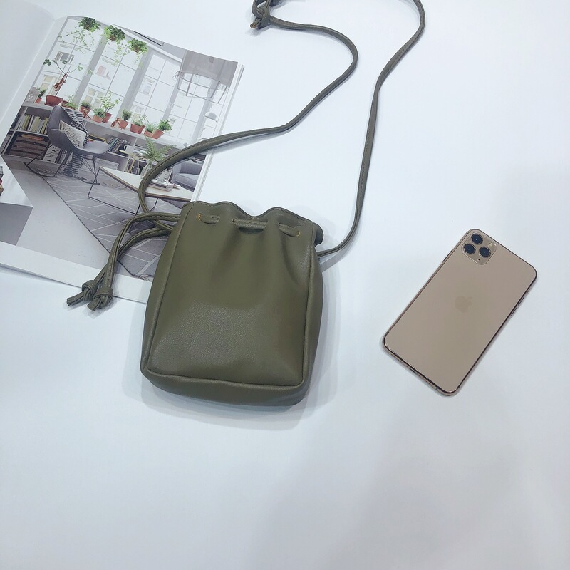 Korean Style Mini Drawstring Crossbody Bucket Bag Fashionable Simple Small Fresh Mobile Phone Bag Internet Popular Student Shoulder Bag