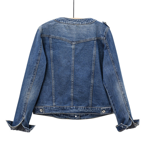 Factory foreign trade wholesale 2022 new style jacket Korean style round neck casual short top large size denim jacket for women