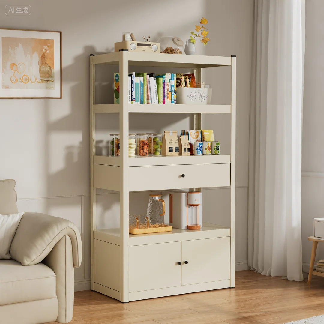 Steel Bookcase with Drawer Door Children's Bookshelf Home Living Room Storage Storage Cabinet Display Cabinet Iron Storage Rack