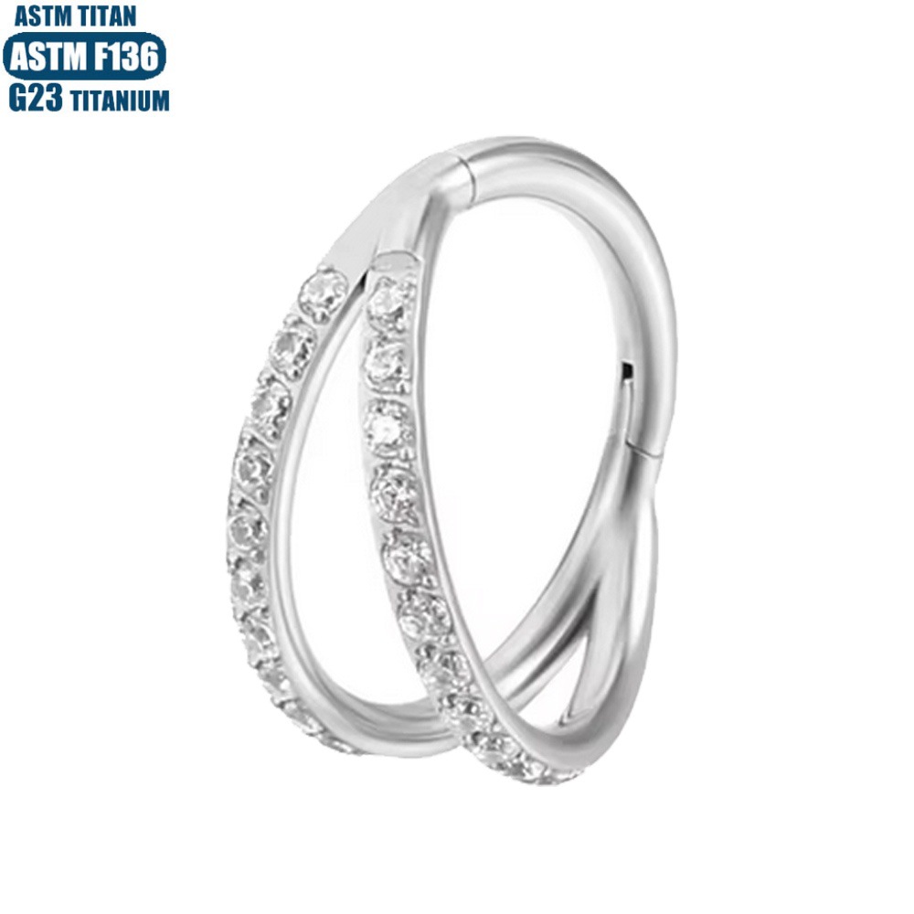 F136 Implant Grade Titanium Nose Ring Bifurcation Inlaid Zircon Seamless Ring Earrings Nose Piercing Jewelry detail image 9