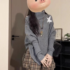 法式不规则设计感宽松小众斗篷高领星星毛衣披风高级感针织衫女潮