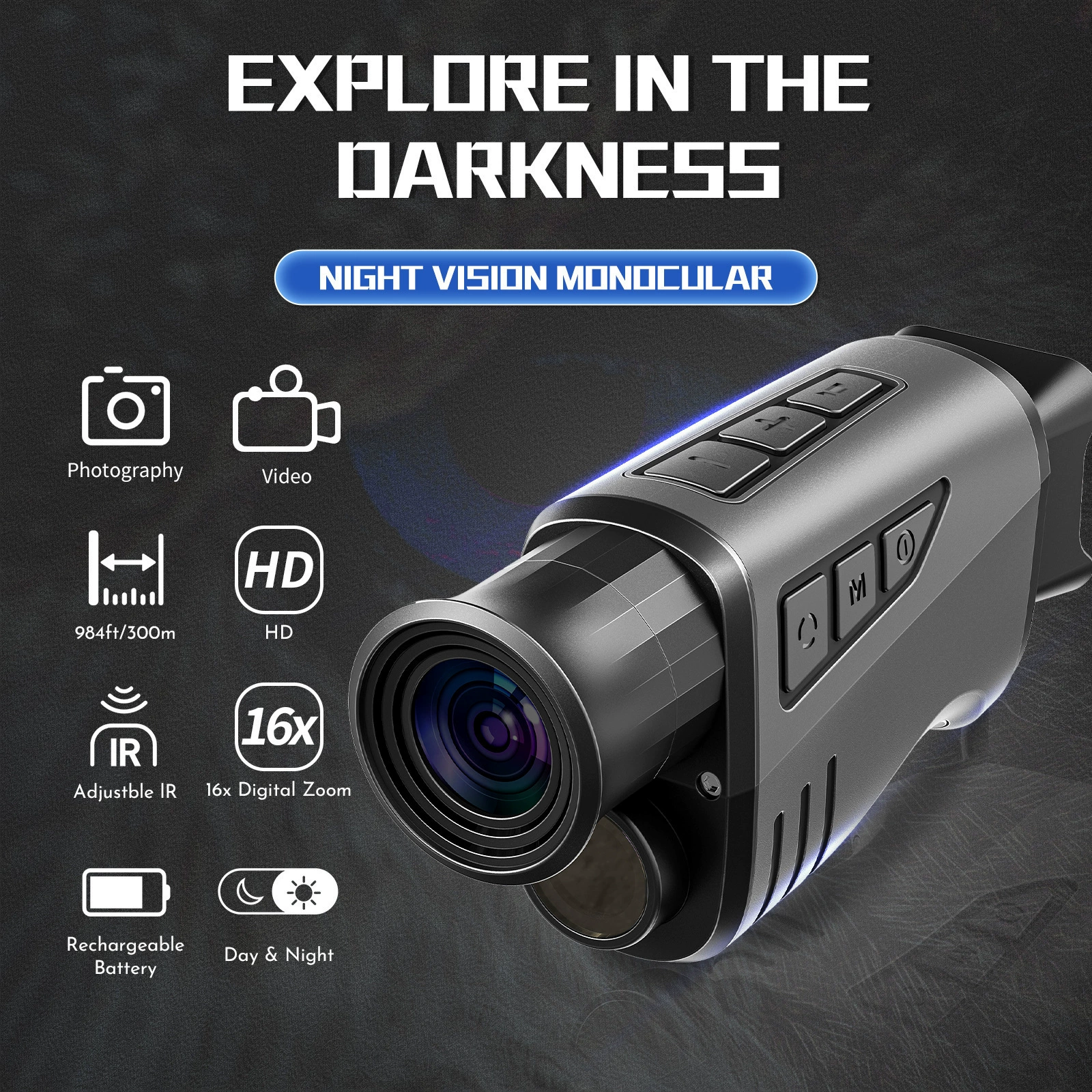 New R7 night vision device, high-definition monocular telescope, photo and video, all-black visual DNV2000 infrared night vision device