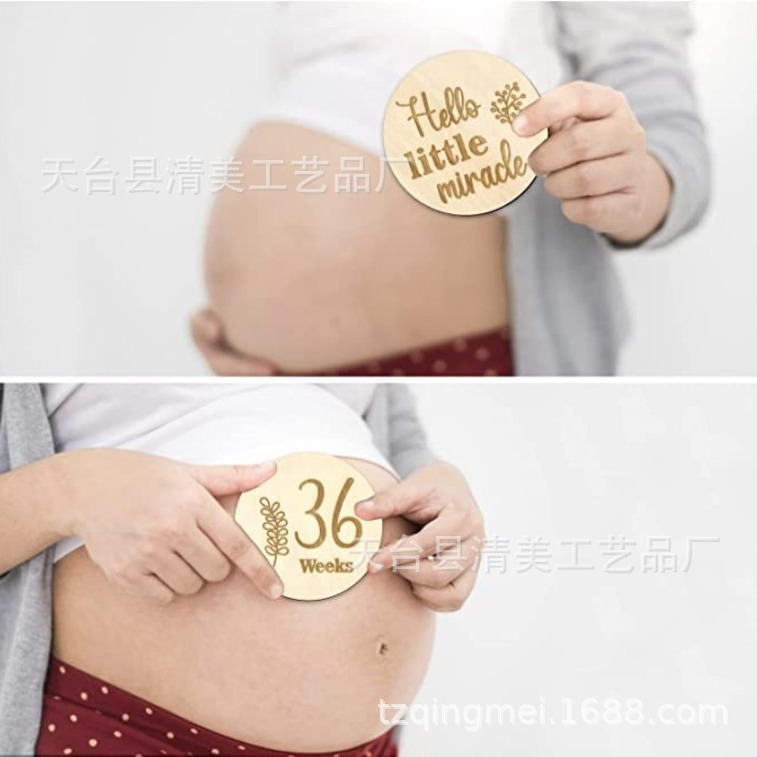 Marca de hito de viaje de embarazo de madera crecimiento semanal seguimiento de colisión disco de hito tarjeta de apoyo de doble cara
