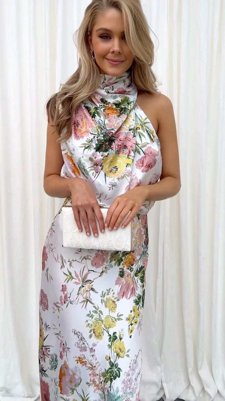 Women's Regular Dress Elegant High Neck Printing Sleeveless Flower Midi Dress Daily display picture 2