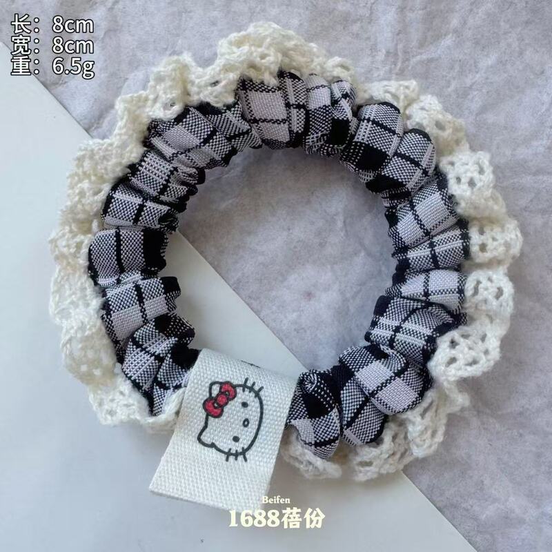 韩版百搭布标猫咪蕾丝边小肠发圈甜美少女扎发皮筋高弹力发绳儿童|undefined