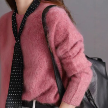 0823-163高端羊绒拉毛加厚款羊绒毛衣女装慵懒风羊毛衫女