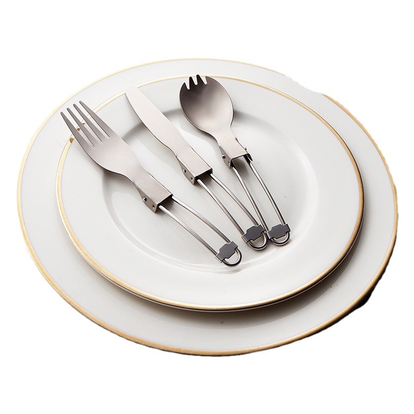 Cuchillo plegable de titanio puro al aire libre, tenedor y cuchara traje camping cuchara de titanio ligero Tenedor de titanio fácil almacenamiento vajilla de viaje al por mayor