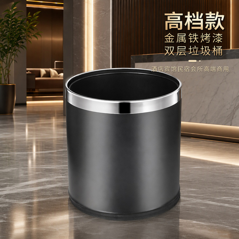 Black metal trash can Commercial double-layer trash can without cover hotel fireproof flame retardant stainless steel trash can Wholesale Black metal trash can Commercial double-layer trash can without cover hotel fireproof flame retardant stainless steel trash can Wholesale