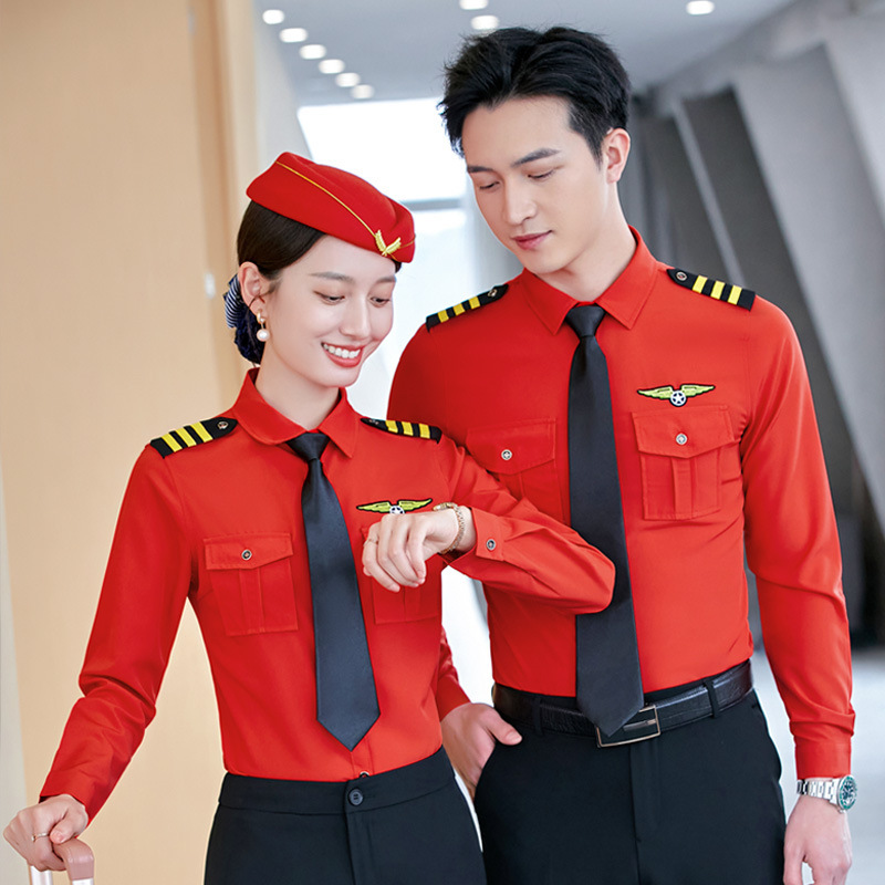 Business wear men's and women's same shirt aviation pilot stewardess uniform machine long-sleeved shirt suit