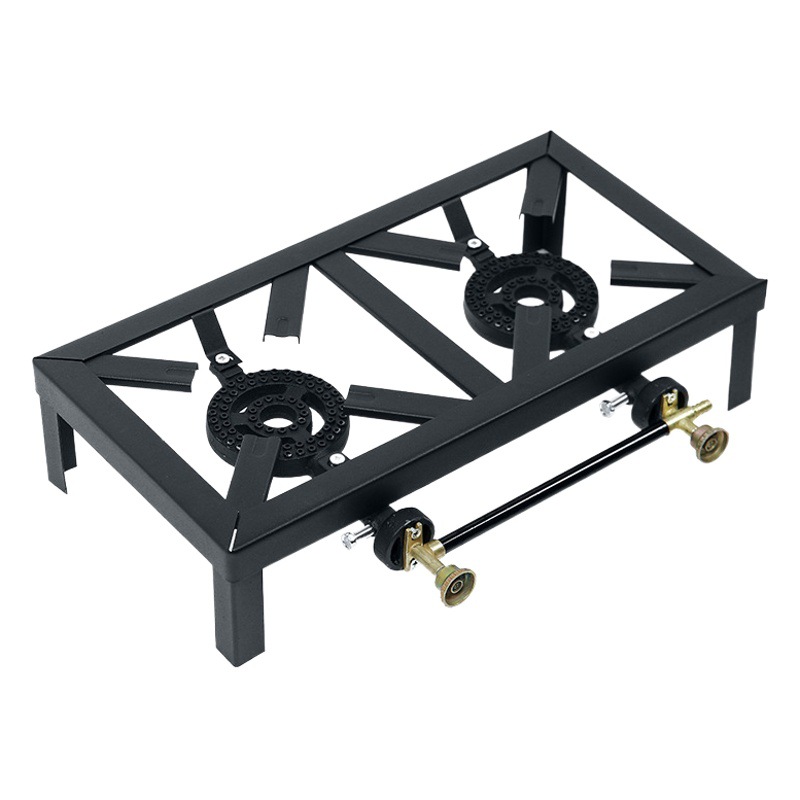 Estufa de doble cabeza de fuego feroz de América del Norte con soporte estufa de hierro fundido estufa de gas de alta potencia estufa de gas de patio al aire libre