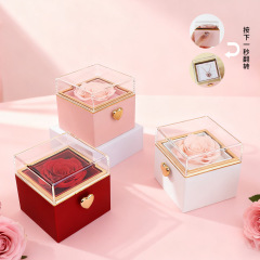 自動回転アクリルジュエリーボックス バレンタインデー 高級感 永遠の花ギフトボックス ローズネックレス ジュエリーボックス