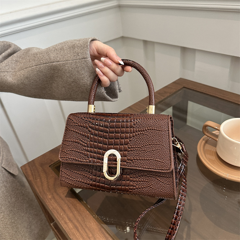 French Niche Women's 2024 New Trendy Fashion Crocodile Pattern Small Square Handbag Versatile Shoulder And Crossbody Bag_voghion.com