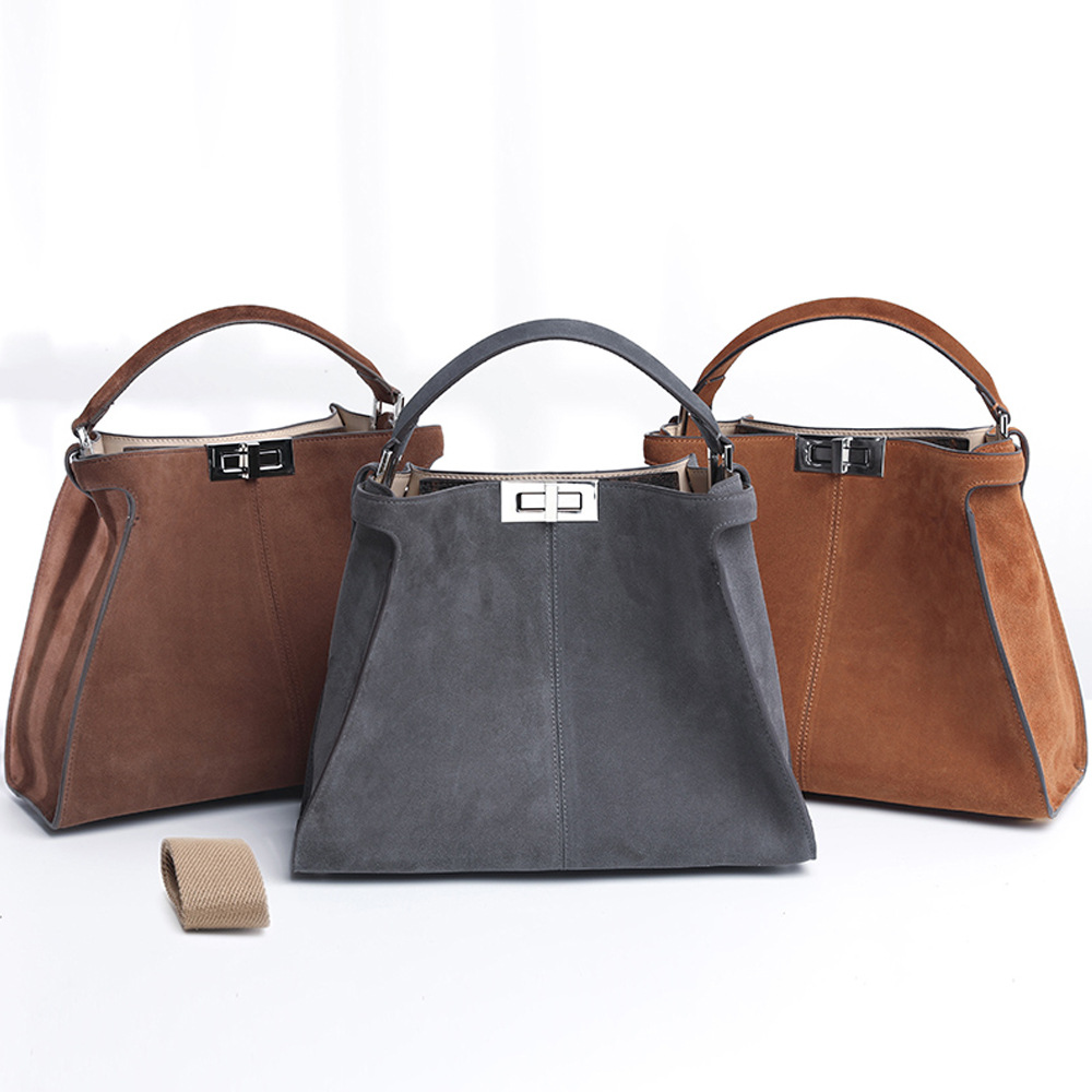 真皮小猫包手提包反绒皮通勤包女士单肩包托特包大容量麂皮反绒皮