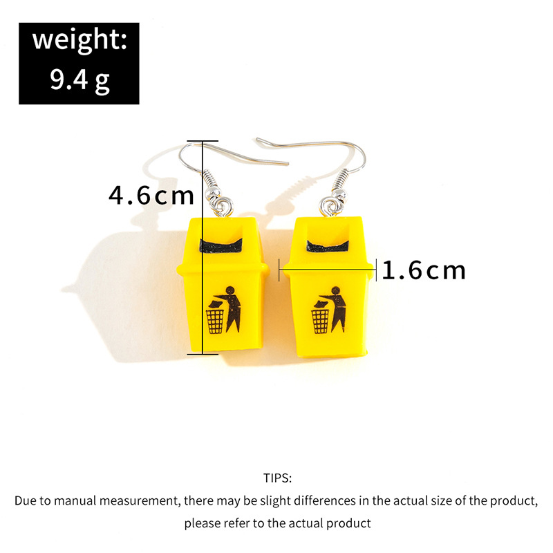 Fashion Creative Funny Yellow Trash Can Earrings Exaggerated Resin Earrings display picture 2