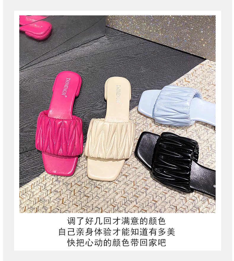 Dép lê nữ mùi vuông đế bằng chống trơn thoải mái đi ngoài trời — Màu Đen (không có chữ cái), Pink (không có chữ cái), Trắng sữa (không có chữ cái), Xanh sữa (không có chữ cái) chi tiết 15