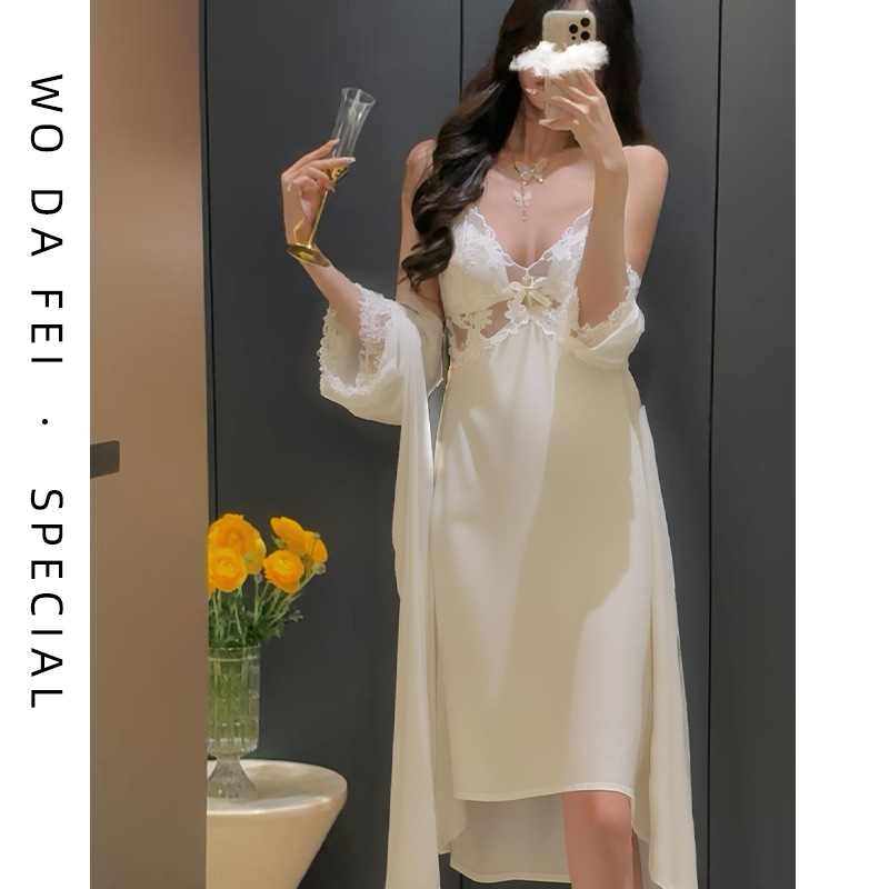 Lace silk summer sexy long pijama