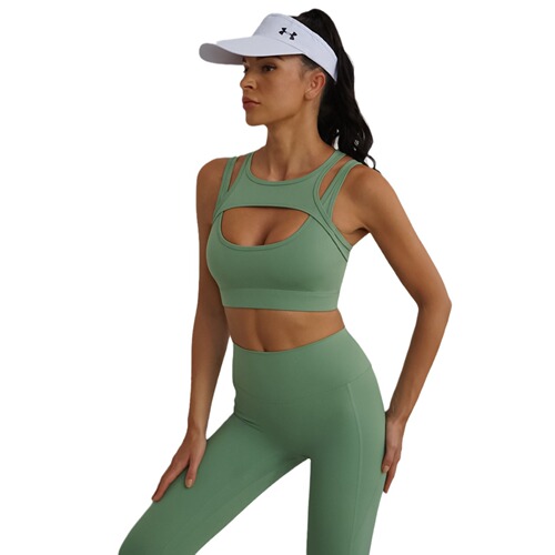 European and American yoga clothing set, tight-fitting sleeveless high-intensity nude fitness clothing for women, push-up shock-proof back sports bra