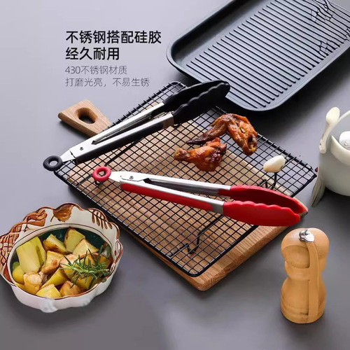 Stainless steel food-grade silicone spatula, heat-resistant and high-temperature resistant, food frying steak tongs, specialized food spatula for stir-frying.