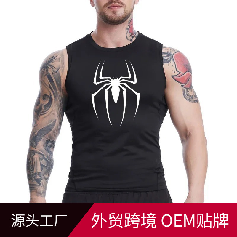 Cross-border Foreign Trade Europe and America Sleeveless Spider Print Top Tight Fitness Top Summer Running Vest Tight