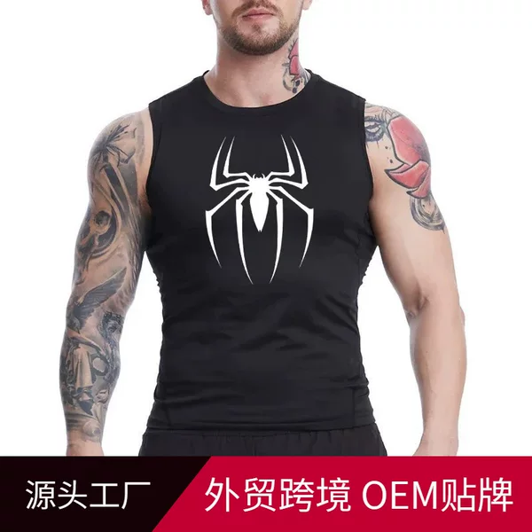 Cross-border Foreign Trade Europe and America Sleeveless Spider Print Top Tight Fitness Top Summer Running Vest Tight
