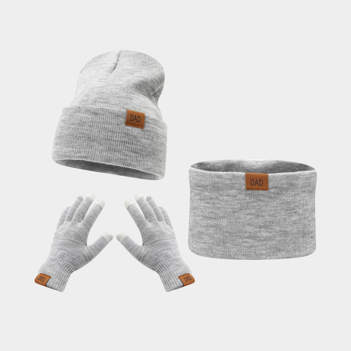 Amazon nuevo papá mamá letra etiqueta sombrero guante de tres piezas de moda otoño invierno abrigo sombrero conjunto