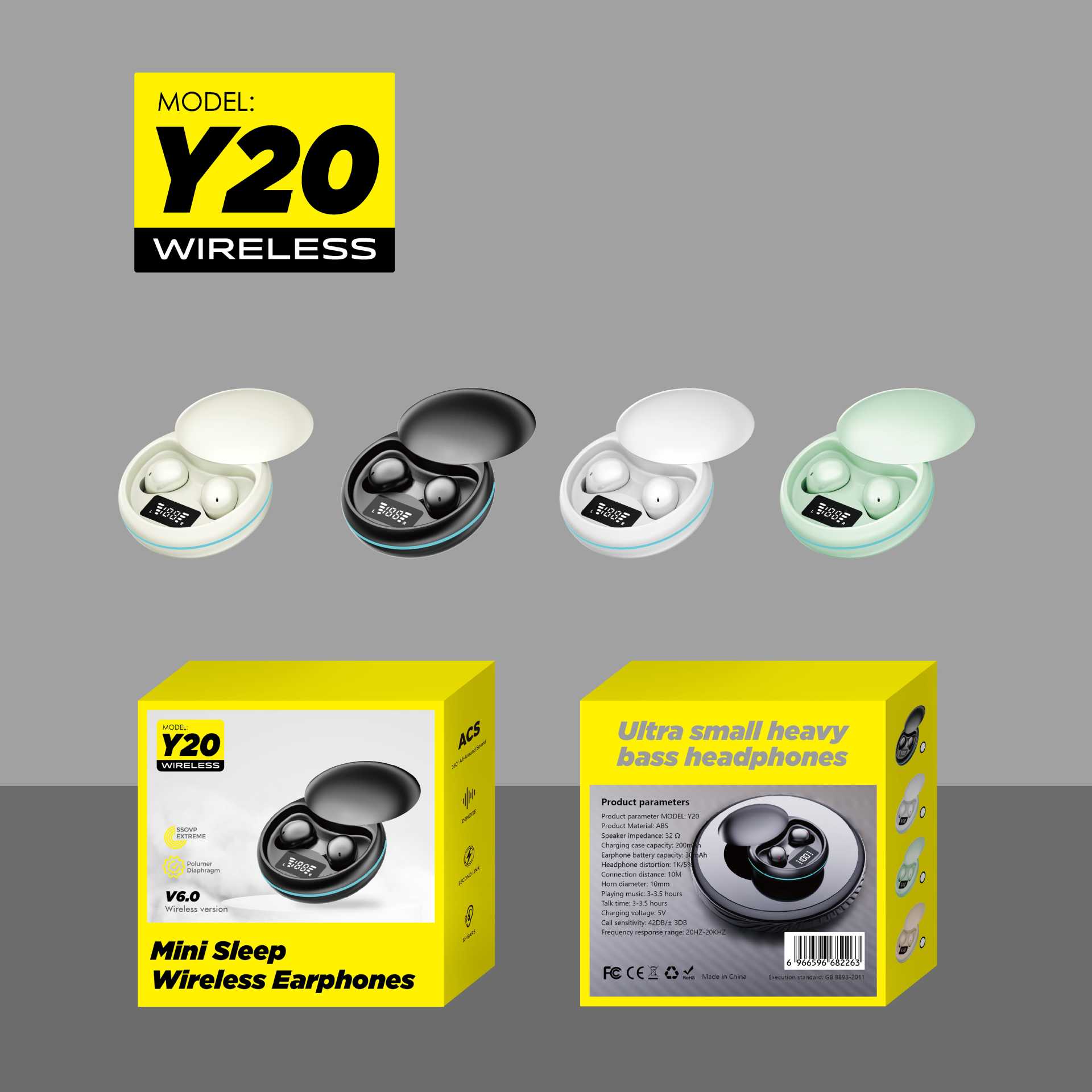 2025 New Bluetooth Headset In-Ear Wireless High-Quality Y20 Long-Lasting Sports Sleep Noise Reduction Headset