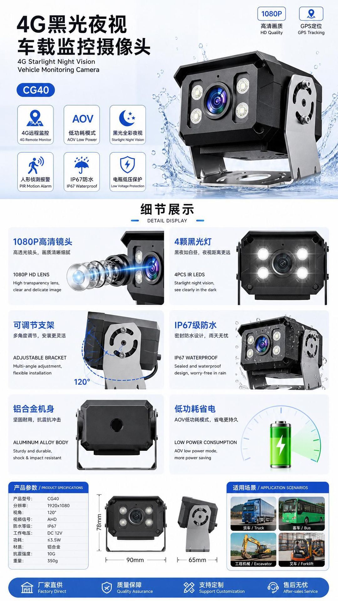 New 4G camera with IP67 waterproof rating, audio and video, GPS positioning, high-definition vehicle camera for buses and school buses