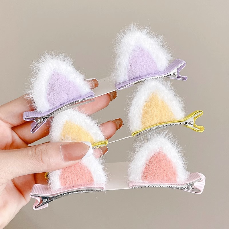 Orejas de gato lindo para niños horquilla de otoño para niñas clip de cierre de horquilla roto clip superior tridimensional tocado de horquilla de tamaño pequeño