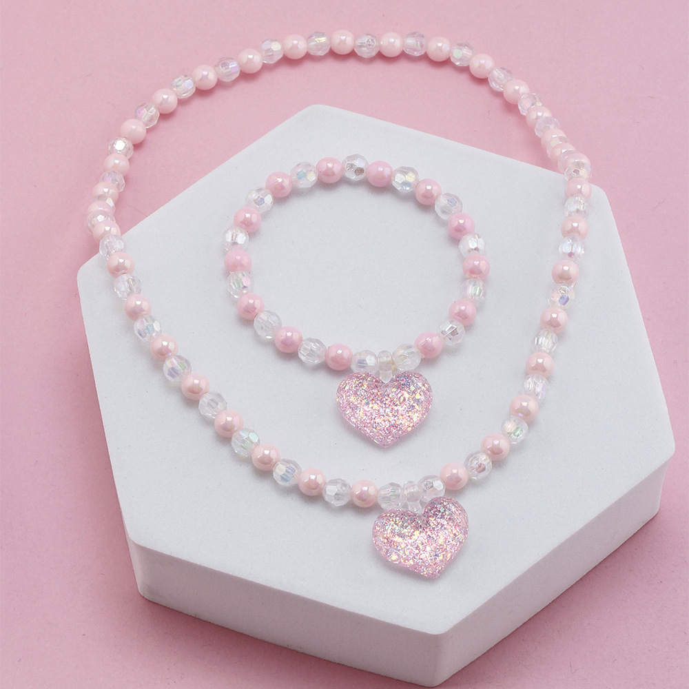 Süß Herzform Künstlicher Kristall Harz Perlen Mädchen Halskette display picture 1